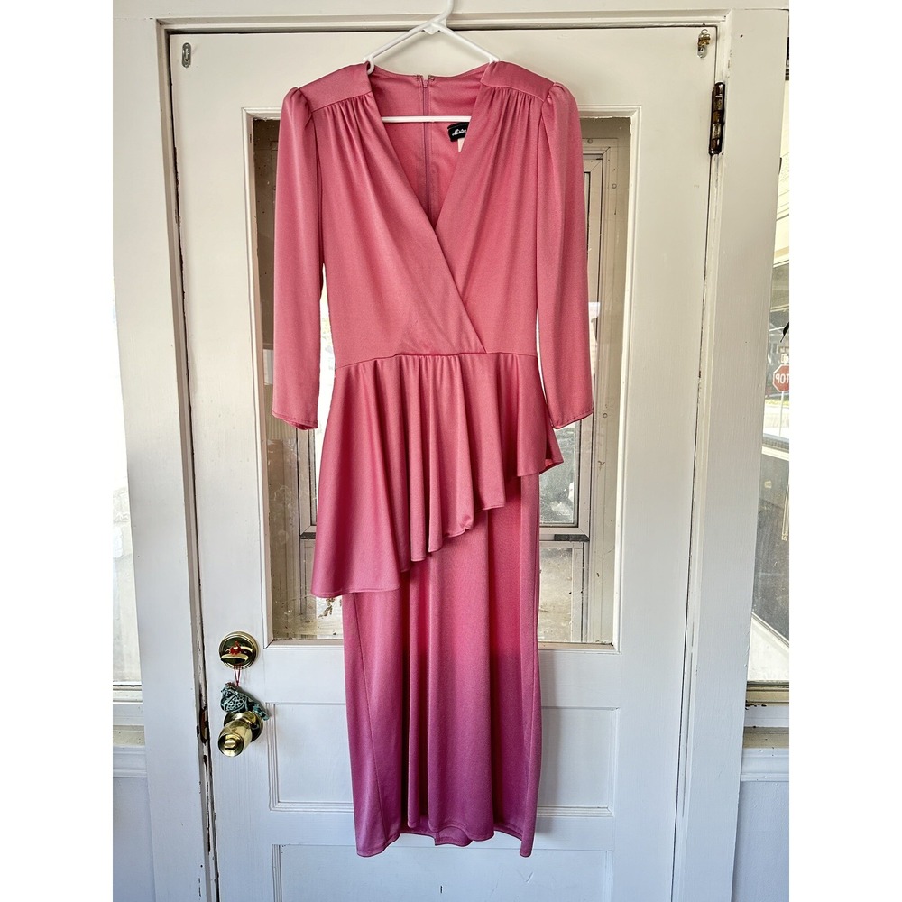 Vintage 70s 80s Rose Pencil Dress Assymetrical Peplum Size Small
